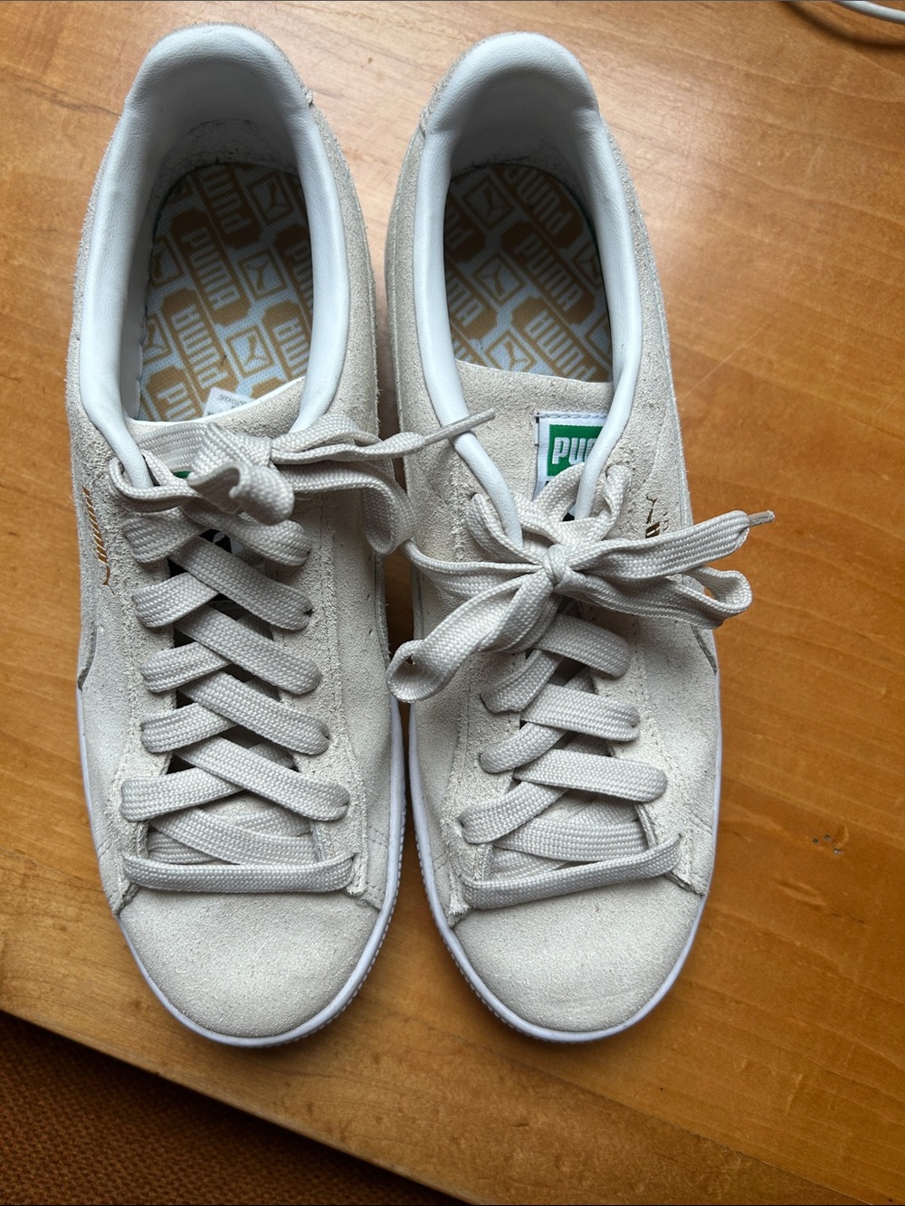 Puma Beige Suede Low-Top Sneakers with White Trim